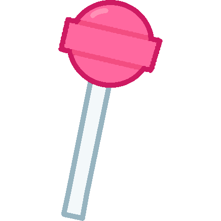 a pink spherical lollipop with a band around the centre.